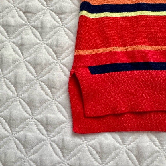 Lands' End 100% Supima Cotton Striped Crewneck 3/4 Sleeve Sweater Red Size MP - Picture 2 of 13